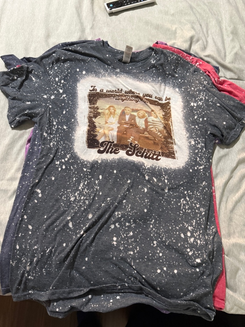 Gildan Navy Blue Bleach-Splatter 'The Schitt' Graphic Tee